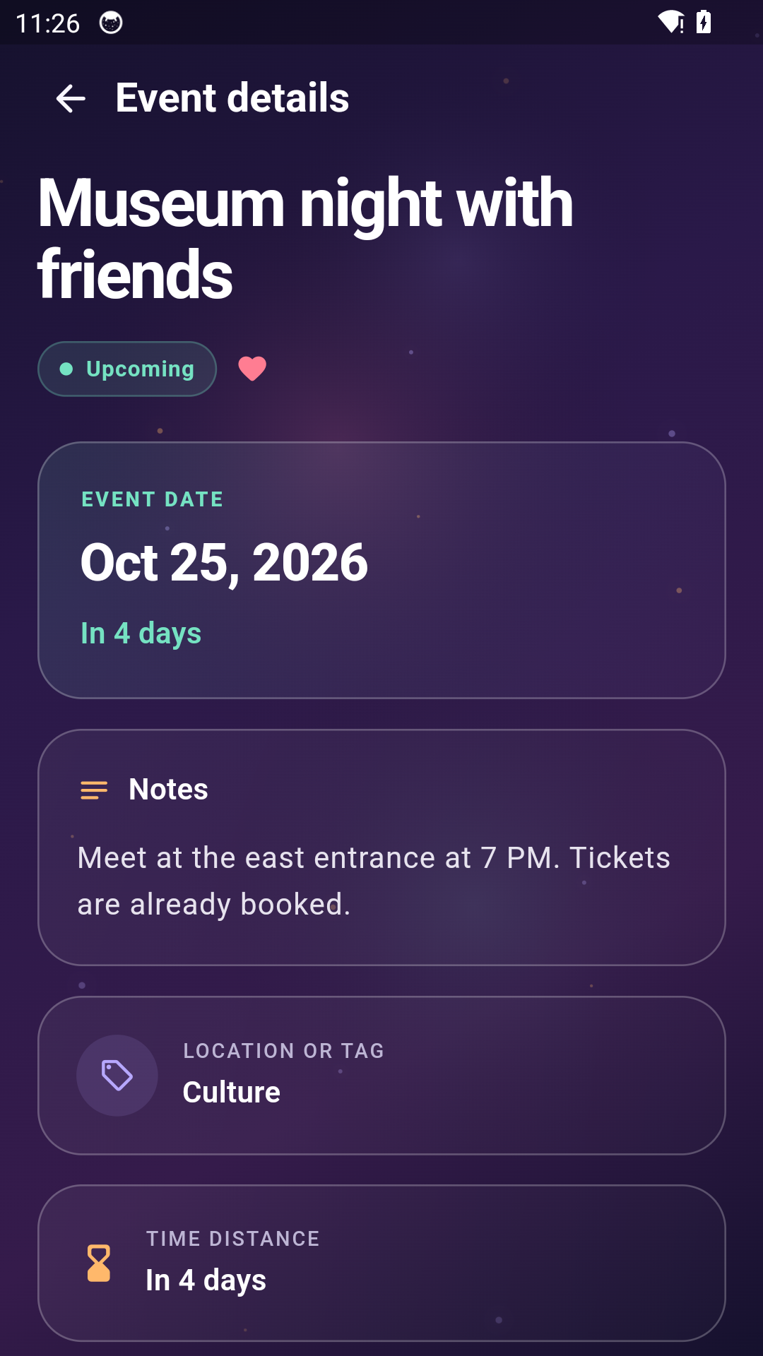 Event details screen